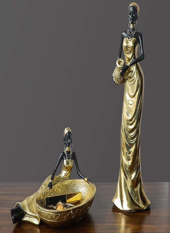 VSPDVO Decorative African Figure Jewelry Dish Tray,Gold and Black,Modern Art Style for Living Room Decorations,Bookshelf and Tables - Image 3